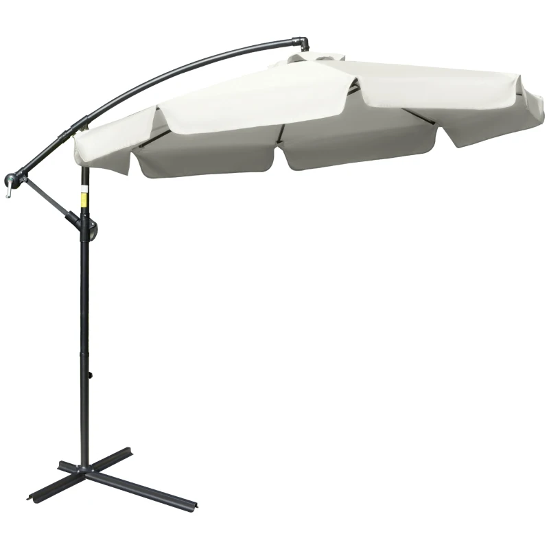 Best 2.7m Garden Banana Parasol Cantilever Umbrella with Crank Handle and Cross Base for Outdoor, Hanging Sun Shade, Cream White