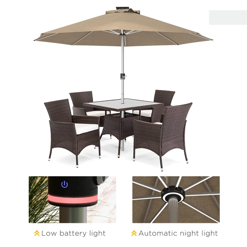 Best 3m Parasol, with Solar-Powered LED Lights - Khaki - Image 8