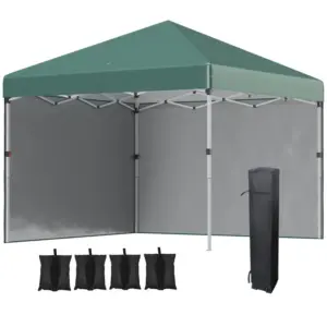 Best 3 x 3 (M) Pop Up Gazebo, UPF 30+ with 2 Sidewalls, Leg Weight Bags and Wheeled Bag, Height Adjustable Party Tent Event Shelter for Garden, Patio, Green