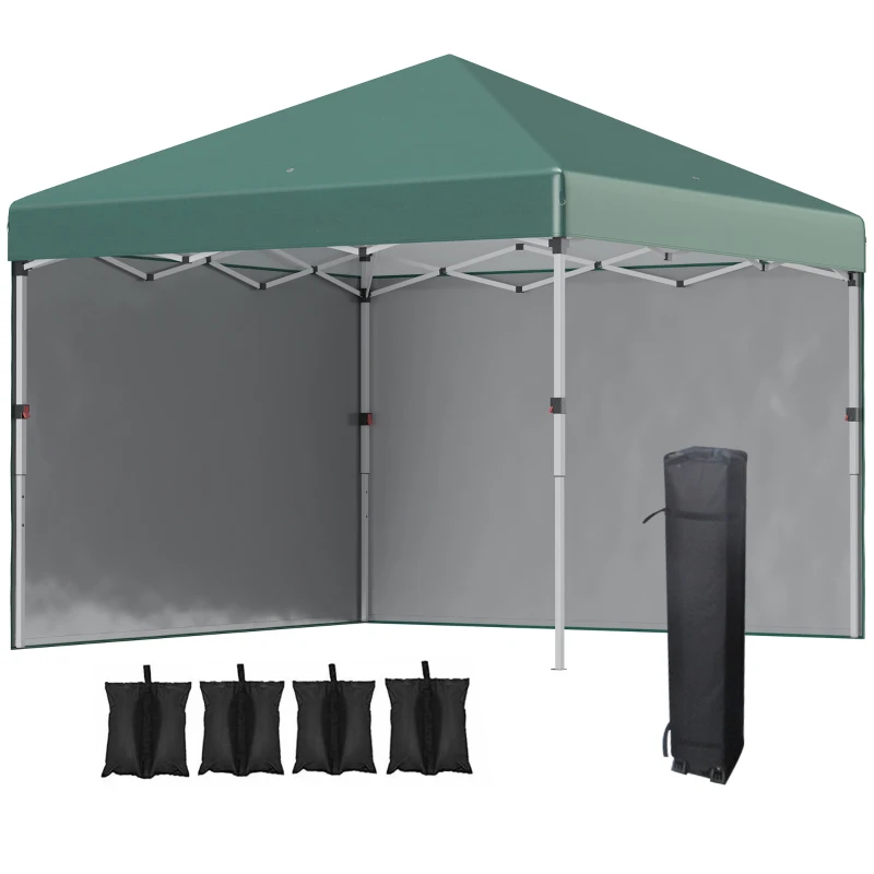 Best 3 x 3 (M) Pop Up Gazebo, UPF 30+ with 2 Sidewalls, Leg Weight Bags and Wheeled Bag, Height Adjustable Party Tent Event Shelter for Garden, Patio, Green
