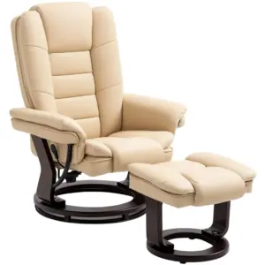 Best Faux Leather 135° Reclining Chair and Footstool - Beige