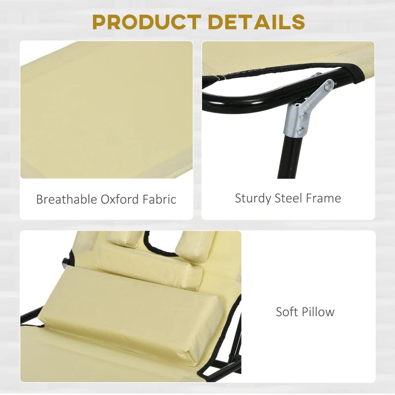 Best Outdoor Folding Sun Lounger Set of 2 with Face Hole, 4 Level Adjustable Backrest Reclining Garden Lounger, Garden Recliner Sunbed with 600 D Oxford Cloth Seat and Pillow for Beach, Beige - Image 6