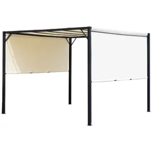 Best Metal Pergola With Canopy Retractable Pergola Canopy 3Lx3Wx2.3H m Garden Gazebo Party Tent Sun Shelter Cover - Cream White/Black