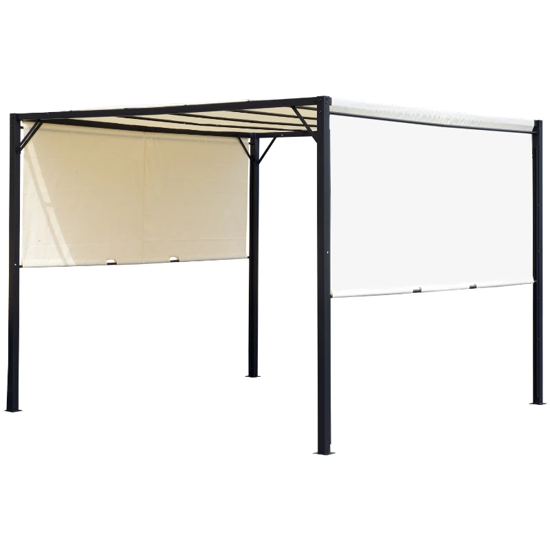 Best Metal Pergola With Canopy Retractable Pergola Canopy 3Lx3Wx2.3H m Garden Gazebo Party Tent Sun Shelter Cover - Cream White/Black
