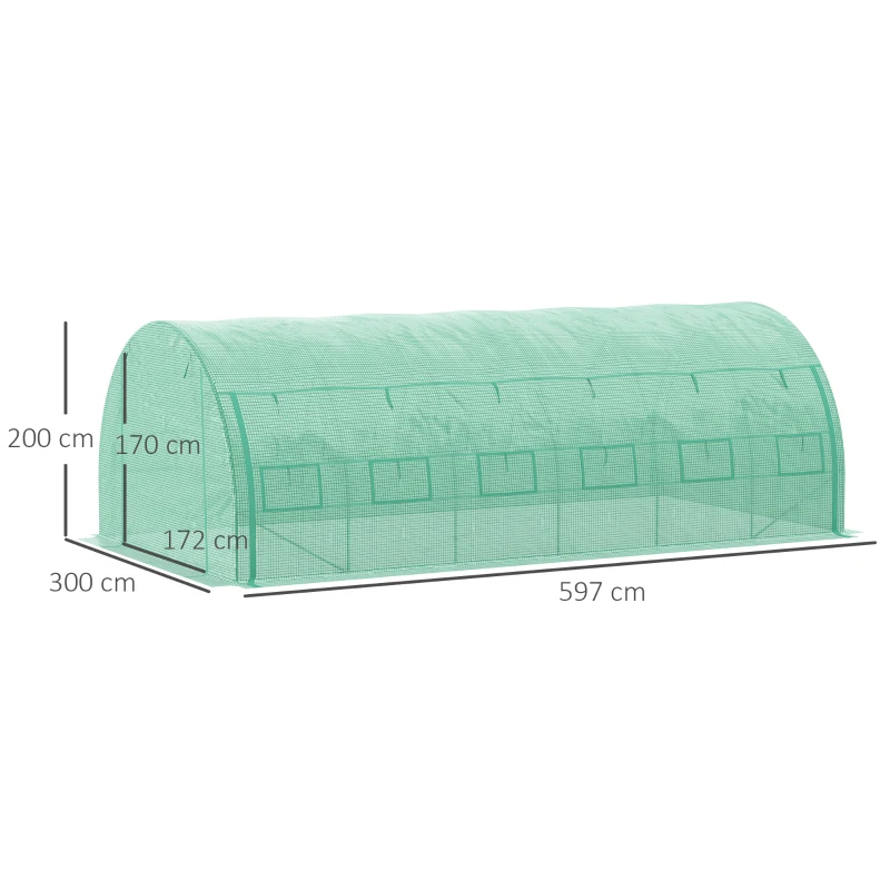 Best Polytunnel Greenhouse Walk-in Grow House Tent with Roll-up Sidewalls, Zipped Door and 12 Windows, 6x3x2m Green - Image 3