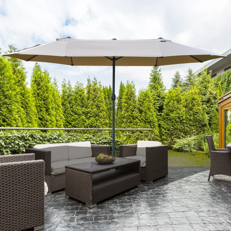 Best 4.6M Sun Umbrella Canopy Double-sided Crank Sun Shade w/ Cross Base Khaki - Image 2