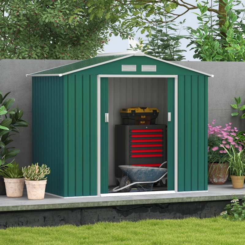 Best 7 x 4ft Metal Garden Shed, Outdoor Storage Tool House with Ventilation Slots, Foundation Kit and Lockable Double Doors, Green - Image 11