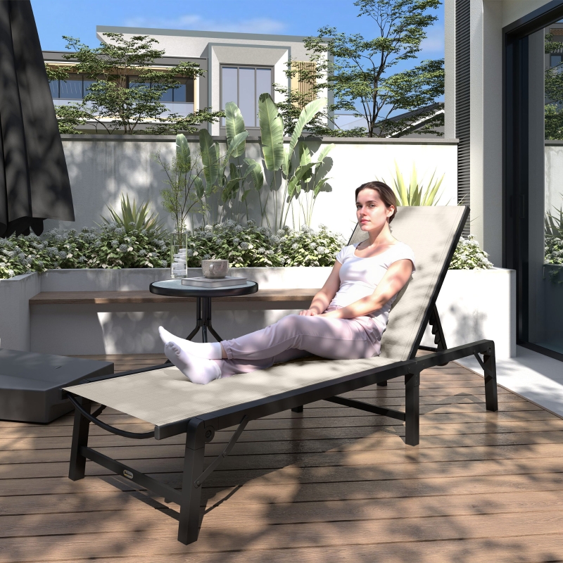 Best Folding Sun Lounger, 5-Position Adjustable Garden Chaise Lounge Sunbed, Steel Frame Reclining Chair for Beach, Porch, Patio, Camping, Khaki - Image 10