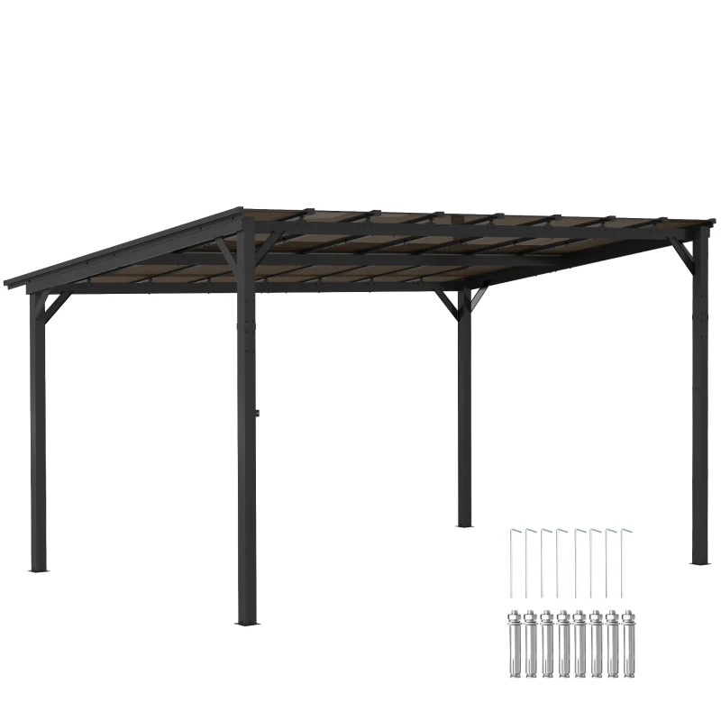 Best 3 x 4.3m Metal Pergola with UPF 50+ and Waterproof Polycarbonate Roof, Wall-Mounted or Free Standing Garden Gazebo, Wind-resistant Outdoor Sun Shade, Dark Grey