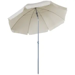 Best 2.2m Beach Umbrella, Portable Parasol with Tilting Function, Outdoor Sunshade Shelter with 8 Ribs, Cream White