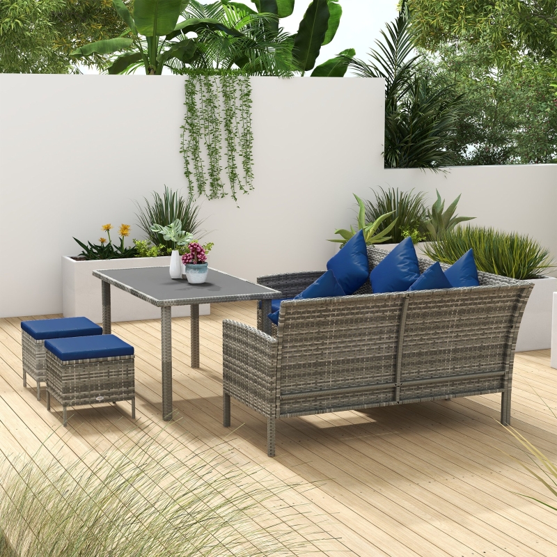 Best 5 Pieces Rattan Garden Furniture Set with Dining Table, Cushions - Dark Blue - Image 9