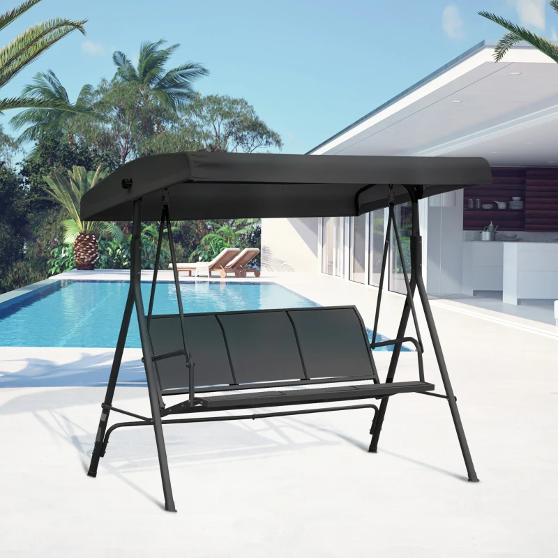 Best Three-Seater Garden Swing Chair, with Canopy - Black - Image 2
