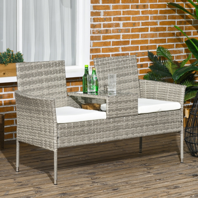 Best Two-Seat Rattan Chair, with Middle Table - Grey - Image 10