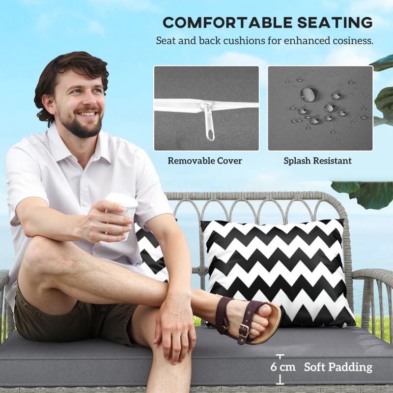 Best Four-Piece Rattan Cut-Out Sofa Set - Grey - Image 7