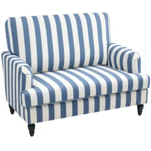 Best Modern Accent Chair, Velvet Single Sofa Armchair with Stripe, Turned Legs and Wide Seat, Upholstered Snuggle Chair for Living Room, Bedroom, Blue and White