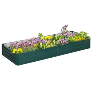 Best Metal Raised Garden Bed Planter Box Outdoor Planters for Growing Flowers, Herbs, Green, 241x90.5x30cm