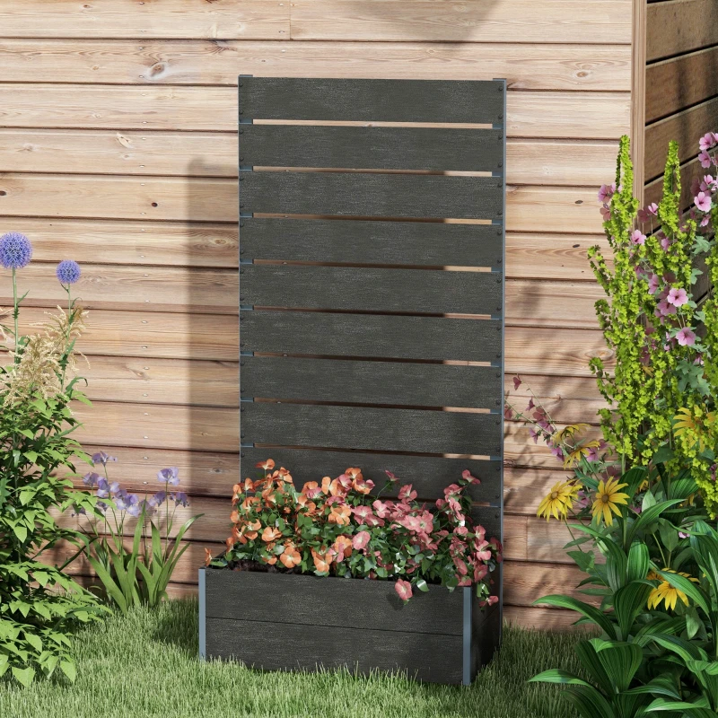 Best 34 x 69.5cm Garden Planter Box, with Back Trellis, Black - Image 7