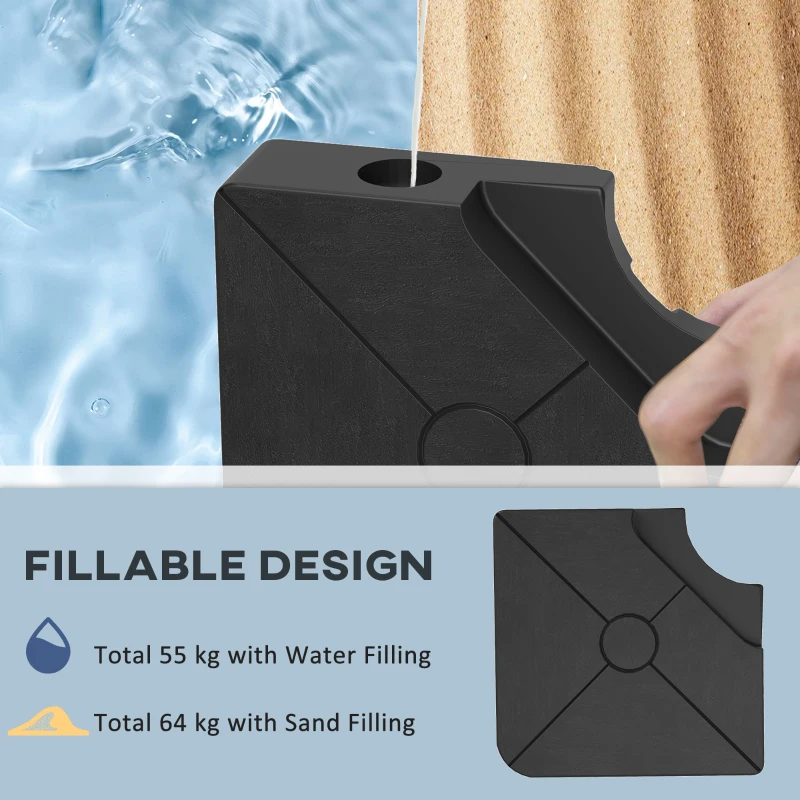 Best Umbrella Weights for Cantilever Parasols, Set of 4 Heavy Duty Parasol Base Weights, 64kg Sand or 55kg Water Filled, Black - Image 5