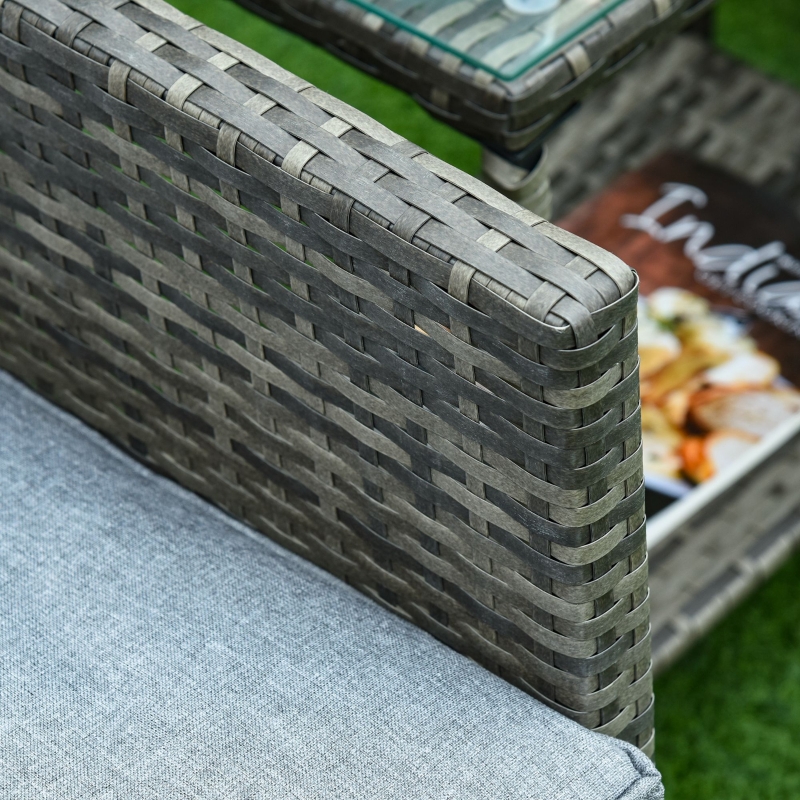 Best 3 Pieces Rattan Bistro Set, Wicker Garden Furniture Set, Glass Top 2-tier Coffee Table and Chairs Set with Pillows and Washable Cushions for Outdoor, Patio, Balcony, Grey - Image 9