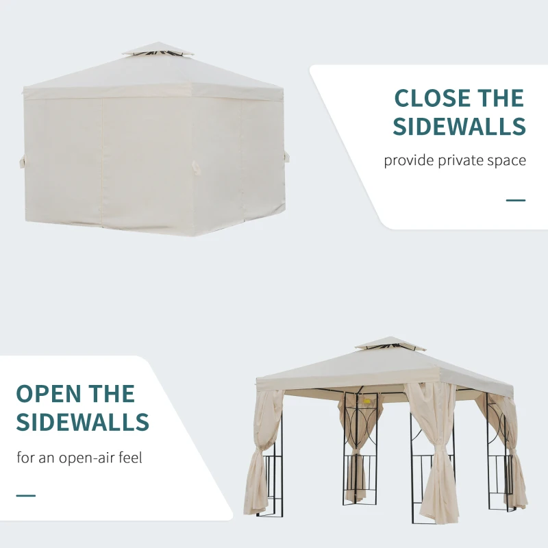 Best 3 x 3 m Garden Gazebo Double Roof Marquee Patio Wedding Party Tent Canopy Shelter with Sidewalls, (Beige) - Image 6