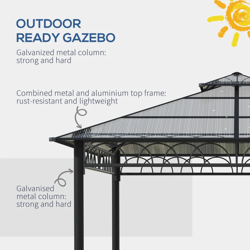 Best 3 x 3 (m) Outdoor Polycarbonate Gazebo, Double Roof Hard Top Gazebo with Galvanised Steel Frame, Nettings & Curtains for Garden, Lawn, Patio and Deck, Khaki - Image 6