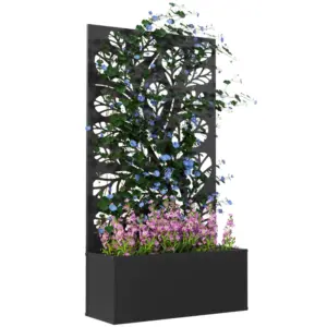 Best Outdoor Metal Planter, with Back Trellis - Black