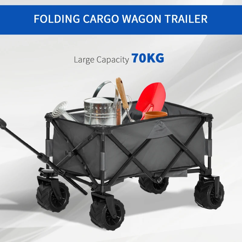 Best Outdoor Pull Along Cart Folding Cargo Wagon Trailer Trolley for Beach Garden with Handle, Anti-Slip Wheel - Dark Grey - Image 7