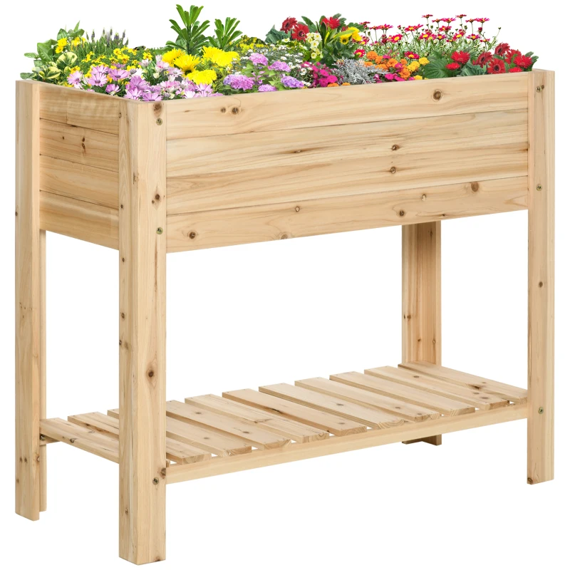 Best Wooden Raised Plant Stand Outdoor Flower Bed Box with Clapboard 100 x 40 x 84cm