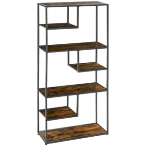 Best Industrial Bookcase Shelf, 6 Tier Metal Shelving, Storage Shelves for Living Room, Home Office, Bedroom, Rustic Brown