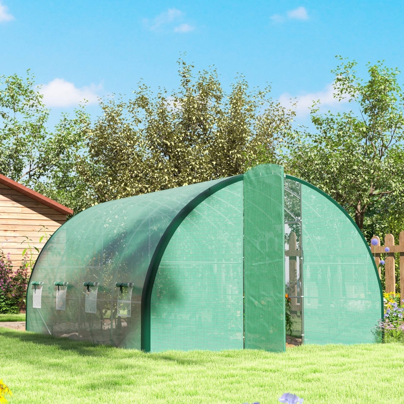 Best 4 x 3(m) Polytunnel Greenhouse, with Windows and Doors - Green - Image 9