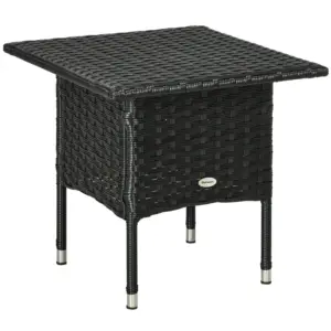 Best Rattan Side Table, Outdoor Coffee Table with Plastic Board Under the Full Woven Table Top for Patio, Garden, Balcony, Black