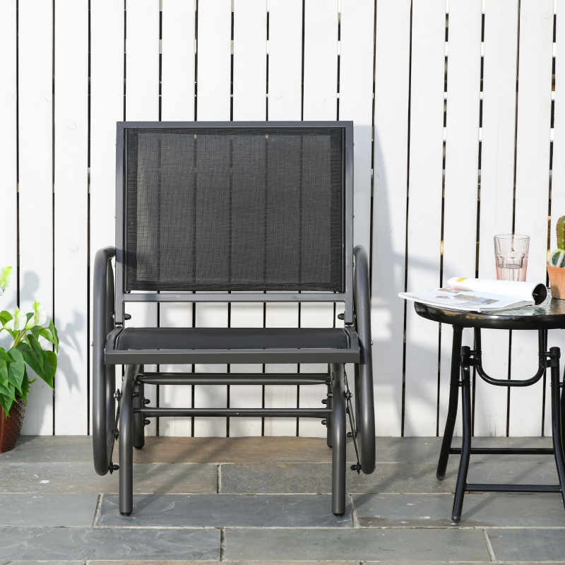 Best Outdoor Gliding Swing Chair Garden Seat w/ Mesh Seat Curved Back Steel Frame Armrests Comfortable Lounge Furniture Dark Grey Black - Image 10