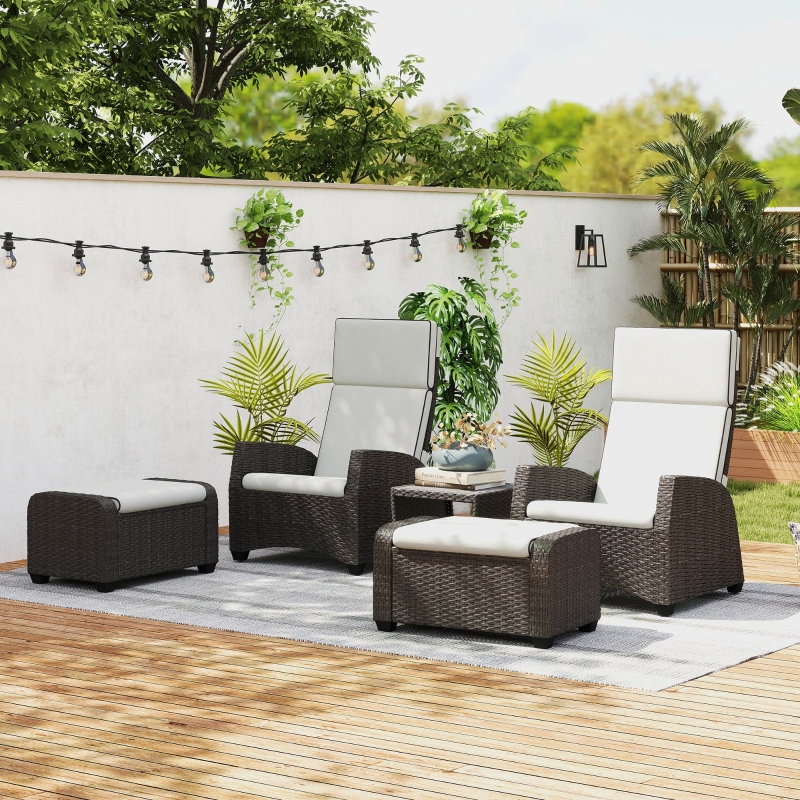Best 5-Piece Rattan Garden Furniture Set with Cushions - Brown - Image 9