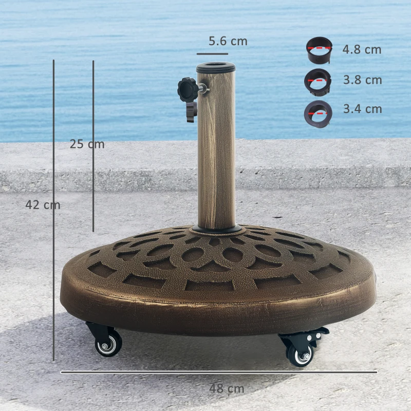 Best 21kg Resin Garden Parasol Base with Wheels, Round Umbrella Stand, Heavy Duty Sun Umbrella Base for 34, 38, 48 mm Umbrella Poles for Deck Poolside, Bronze Tone - Image 3