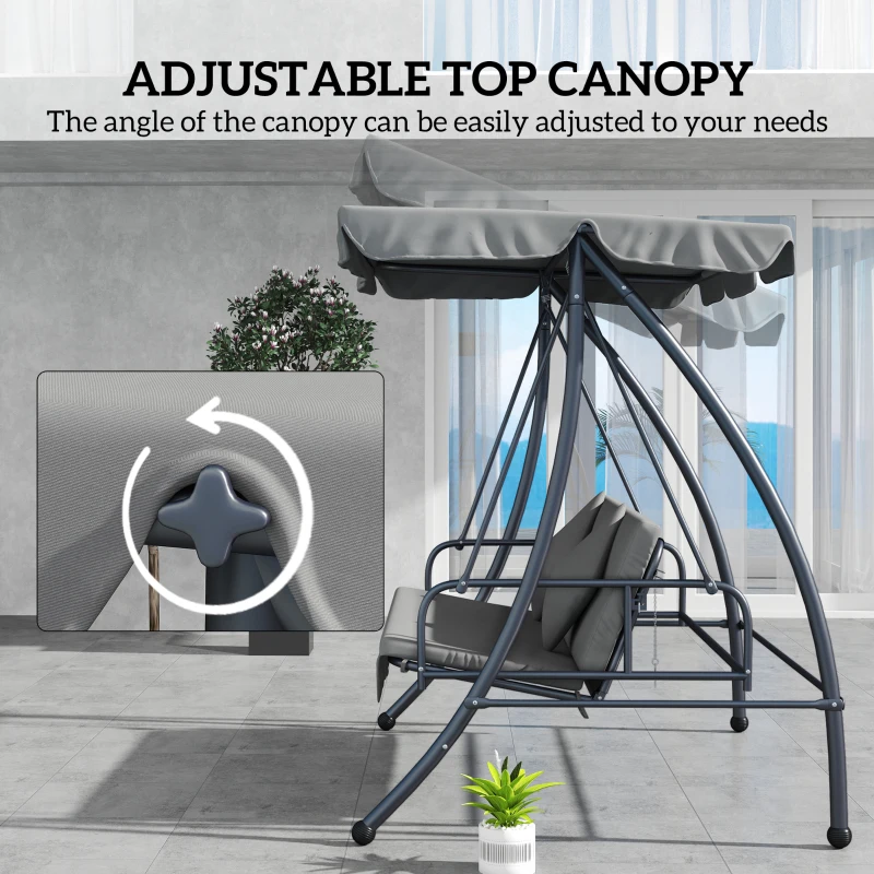 Best Outdoor 2-in-1 Swing Chair Lounger 3 Seater Garden Swing Seat Bed Convertible Tilt Canopy W/ Cushion, Light Grey - Image 4