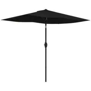 Best 2 x 3(m) Garden Parasol Umbrella, Rectangular Outdoor Market Umbrella Sun Shade with Crank & Push Button Tilt, 6 Ribs, Aluminium Pole, Black