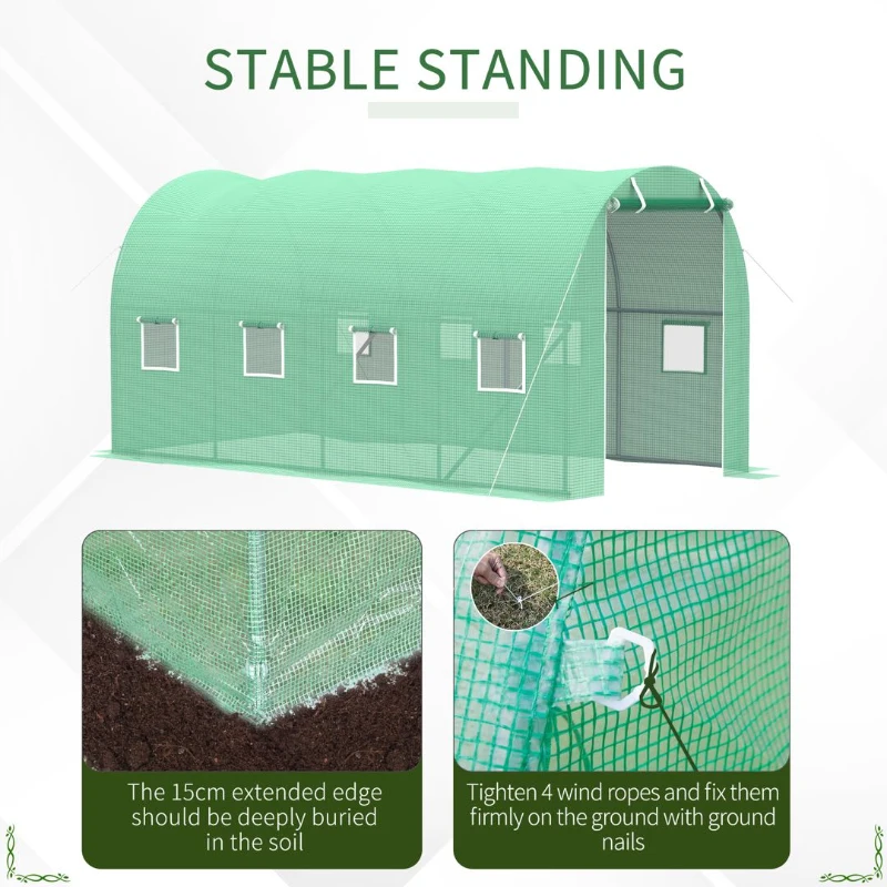 Best Walk-in Polytunnel Greenhouse, Outdoor Garden Tunnel Greenhouse Tent with Zipped Roll-Up Door and 8 Mesh Windows, 4 x 2M - Image 5