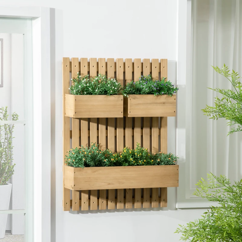Best Wall-mounted Wooden Garden Planters with Trellis, Drainage Holes and 3 Planter Boxes for Patio, Natural - Image 2