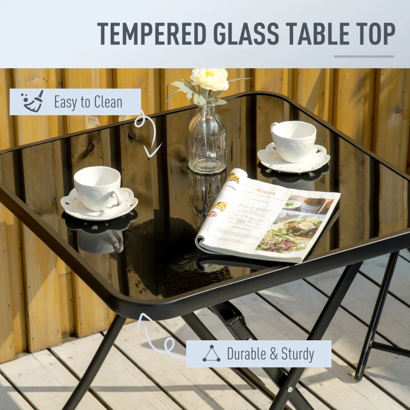 Best 3 Pieces Garden Bistro Set, Folding Patio Table with Glass Table Top and 2 Chairs, Outdoor Furniture Set for Garden and Porch, Black - Image 6