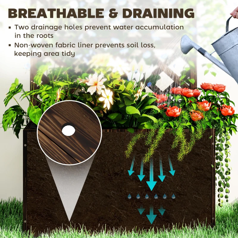 Best Wooden Planter with Trellis, Freestanding Raised Garden Bed with Drainage Holes, Outdoor Planter Box with Liner for Vegetables, Herbs and Flowers, Carbonised - Image 5