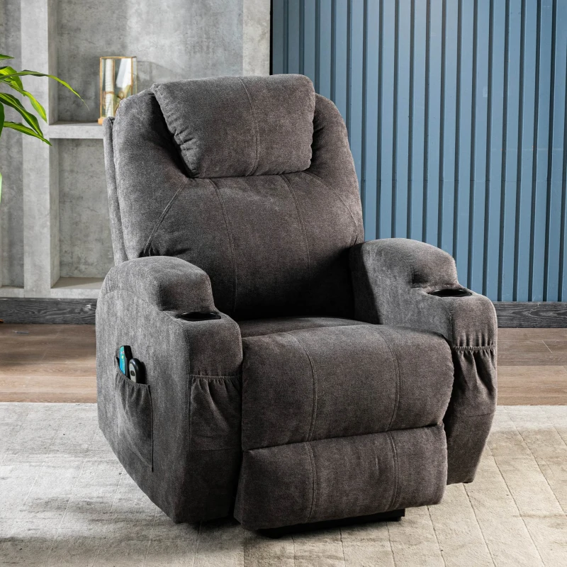 Power Lift Electric Recliner Chair with Massage, Heating, Cup Holders and Side Pockets, Recliner Armchair for Elderly, 81x73x105 cm, Grey - Image 8