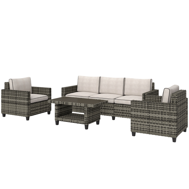 Best Six-Piece Modular Rattan Sofa Set - Light Grey - Image 11