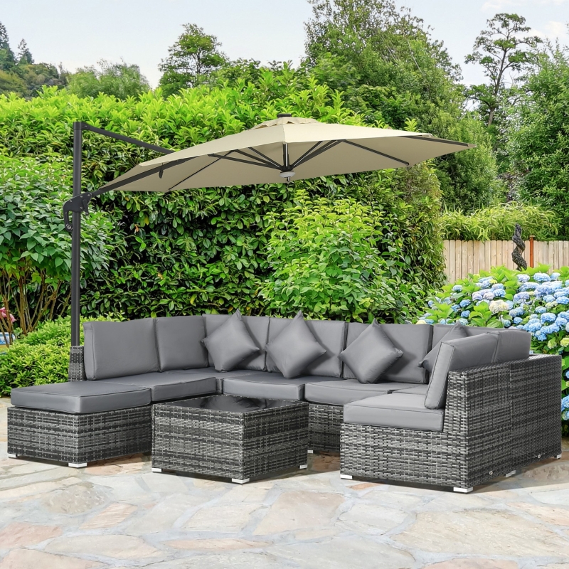 Best 8 Pieces PE Rattan Corner Sofa Set, Outdoor Garden Furniture Set, Patio Wicker Sofa Seater w/ Cushion, Washable Cushion Cover & Tempered Glass Table, Grey - Image 10
