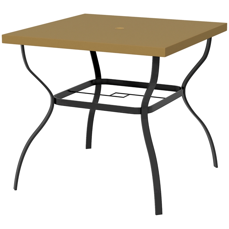 Best Four-Seater Steel Garden Table, with Parasol Hole - Brown/Black - Image 12