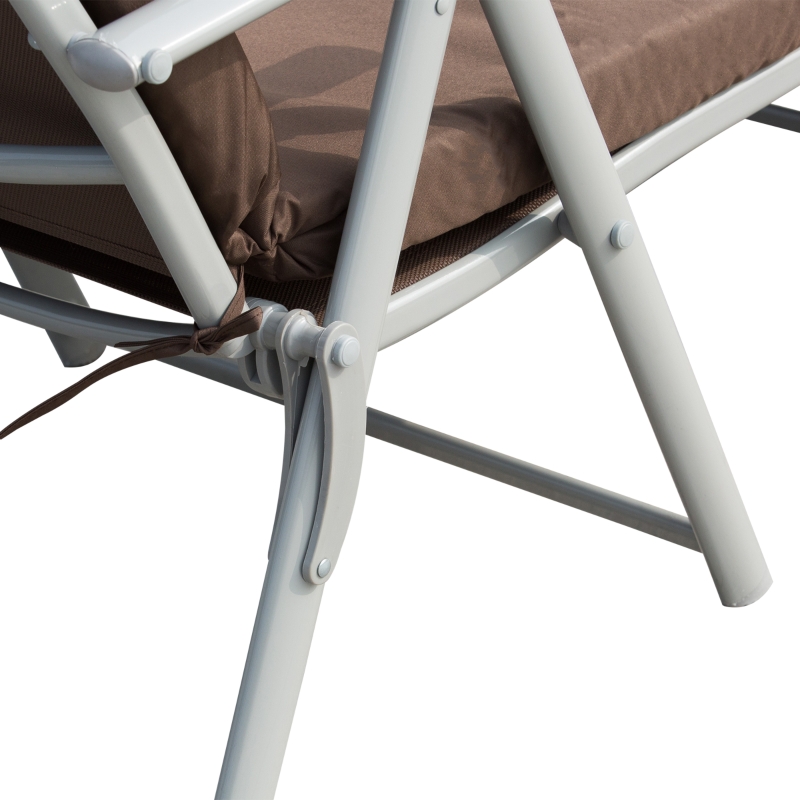 Best Sun Lounger Steel Frame Outdoor Folding Chaise Texteline Lounge Chair Recliner with Headrest & 7 Levels Adjustable Backrest, Brown - Image 10