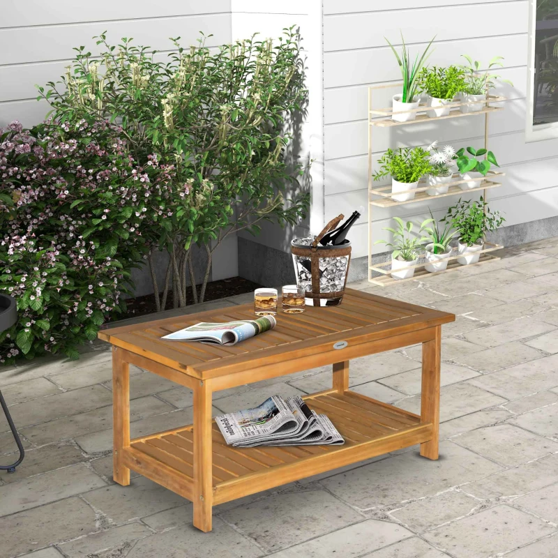 Best 45 x 90cm Acacia Wood Two-Tier Garden Table - Image 2