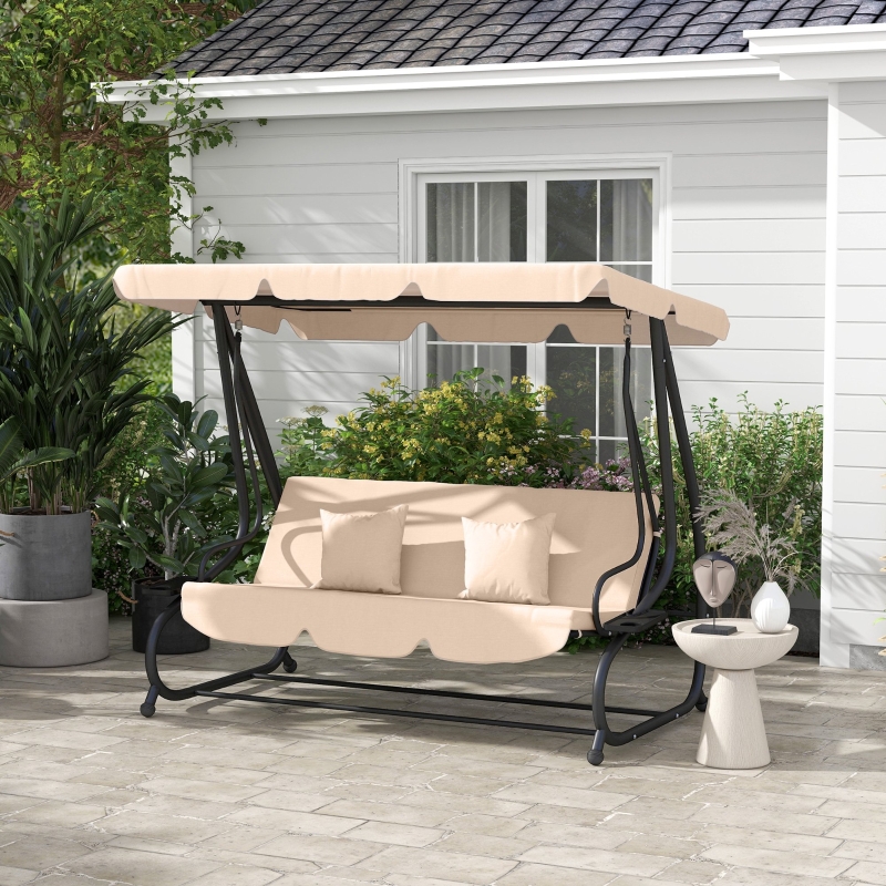 Best Three-Person garden Swing Chair, with Adjustable Canopy - Light Brown - Image 10