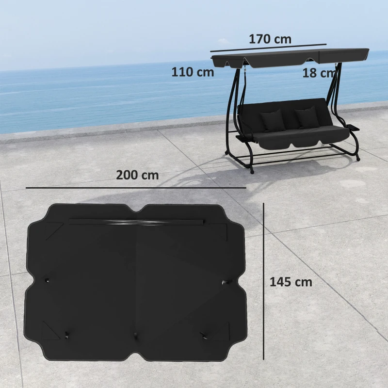 Best Garden Swing Canopy Replacement 3 Seater, Waterproof Garden Swing Seat Canopy Cover, Windproof Anti-UV Sun Shade (Canopy Only) for Patio, Balcony, Black - Image 3