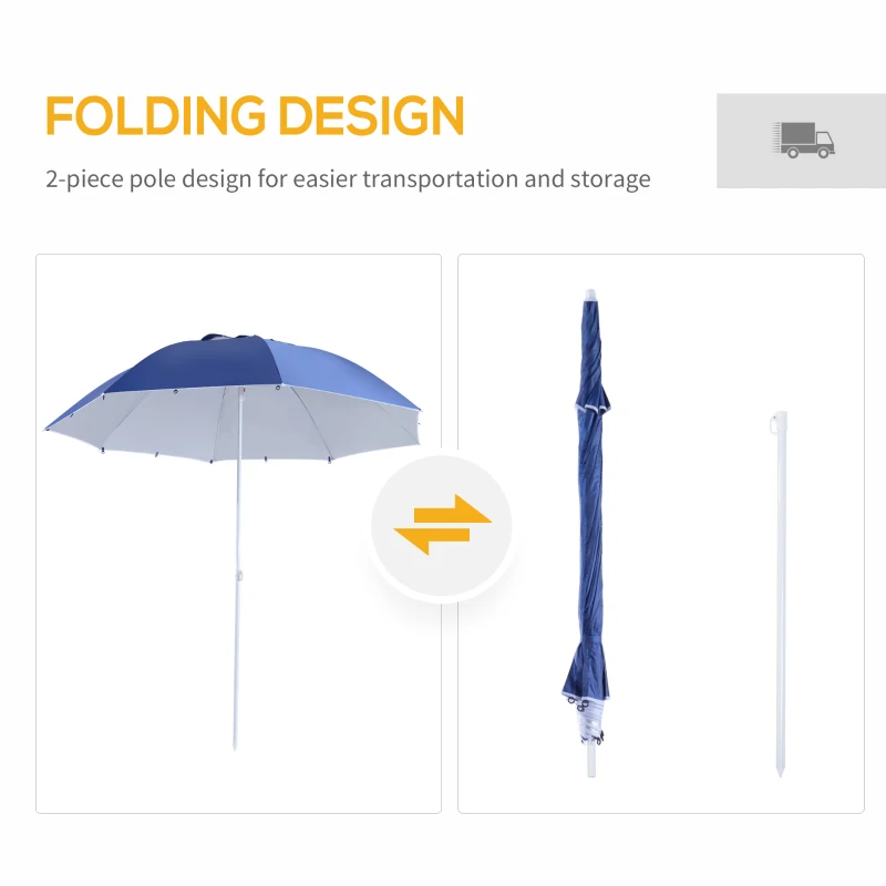 Best 2m UV Protection Fishing Beach Umbrella Brolly Shelter w/ Side Panel Tent Blue - Image 5