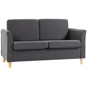 Best Compact Loveseat Sofa, Modern 2 Seater Sofa for Living Room with Wood Legs and Armrests, Dark Grey